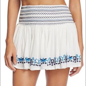 Surf Gypsy White Mini Skirt with Blue Embroidery